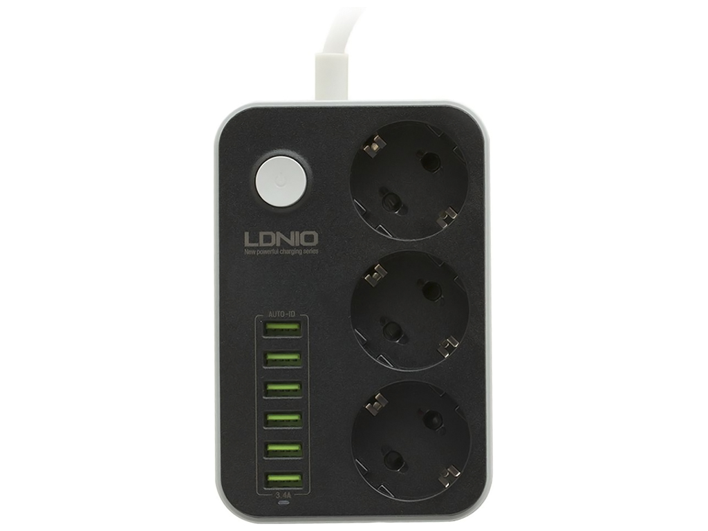 Мережевий подовжувач LDNIO SE3631 6USB 3.4A / 3 Socket Колір Чорний