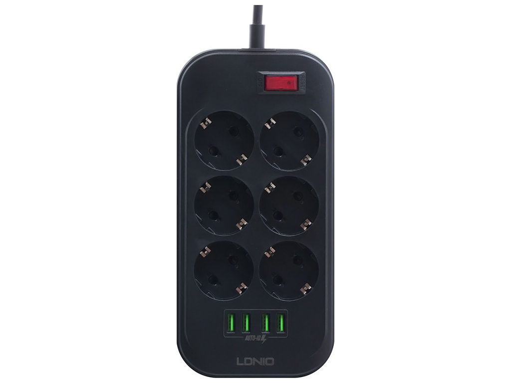 Мережевий подовжувач LDNIO SE6403 4USB / 6 Socket Колір Чорний