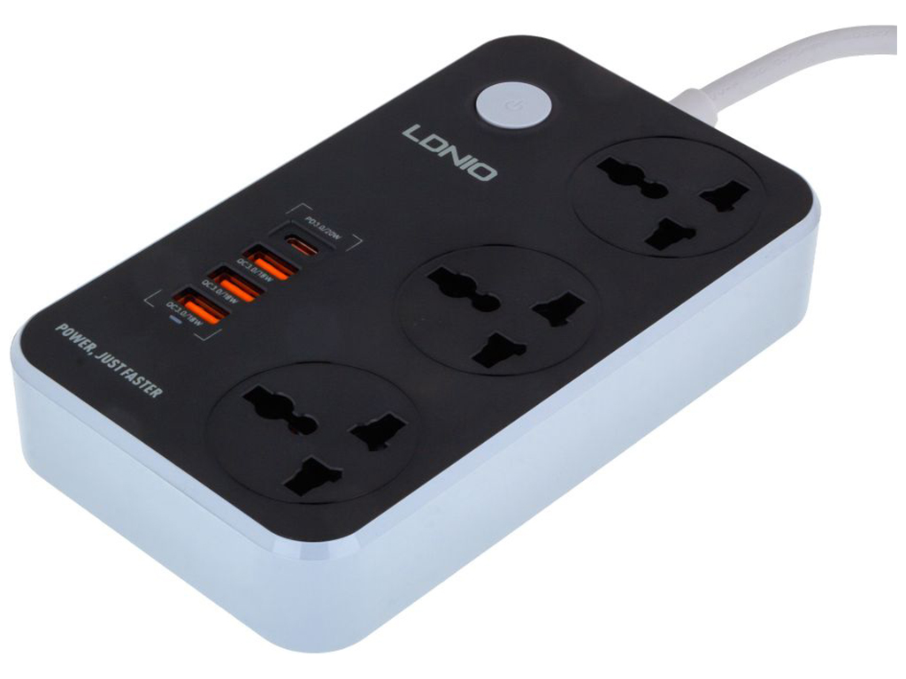 Сетевой удлинитель LDNIO SC3412 3 ports / PD / 3USB QC 3.0 Цвет Чёрно-Серый