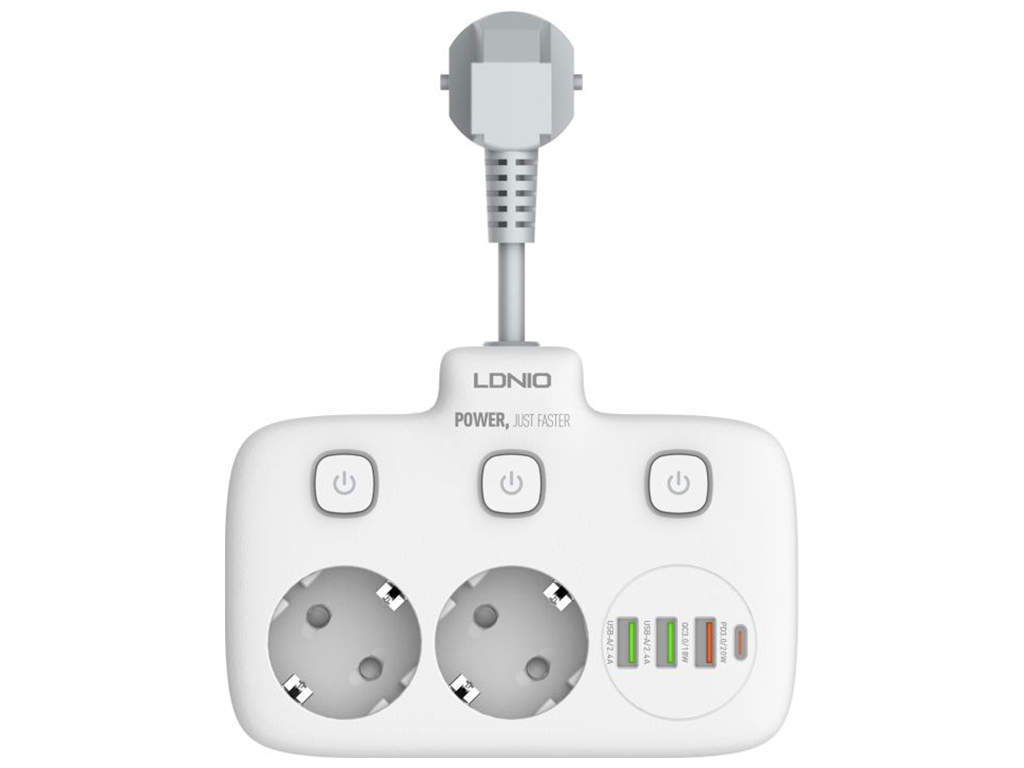 Мережевий подовжувач LDNIO SE2435 2 EU ports /1 PD/1 QC/2 auto ID Колір Білий