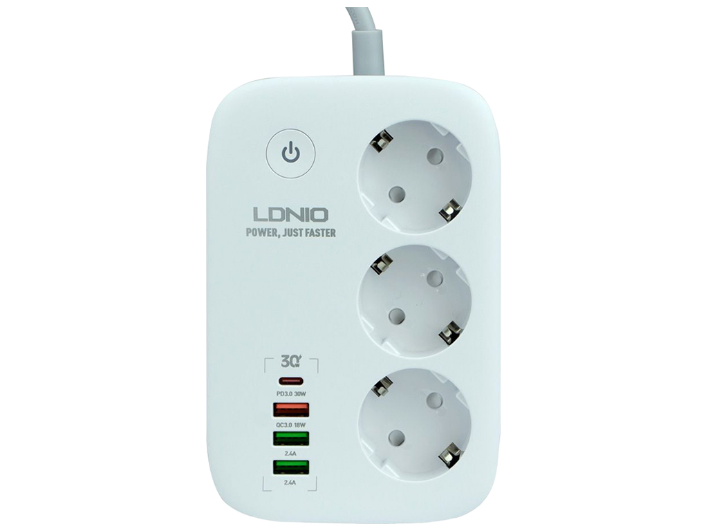 Сетевой удлинитель LDNIO SEW3452 3 ports / PD / 3USB/ 1 QC 3.0 / 1 Type-C / WiFi Цвет Белый