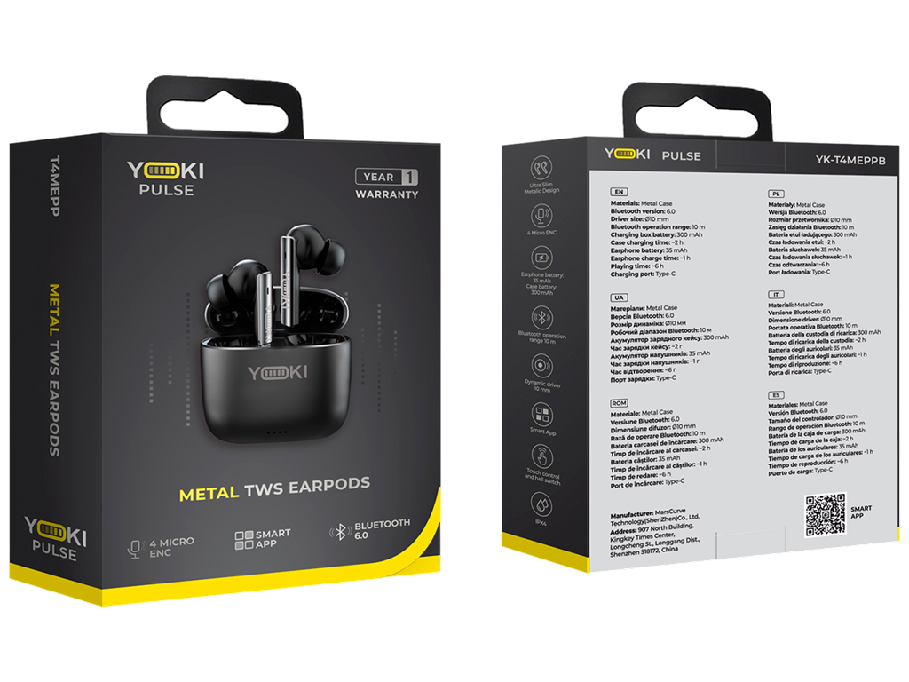 Наушники беспроводные Yoki Pulse, Tws, Enc, Bluetooth 6.0, Ipx4