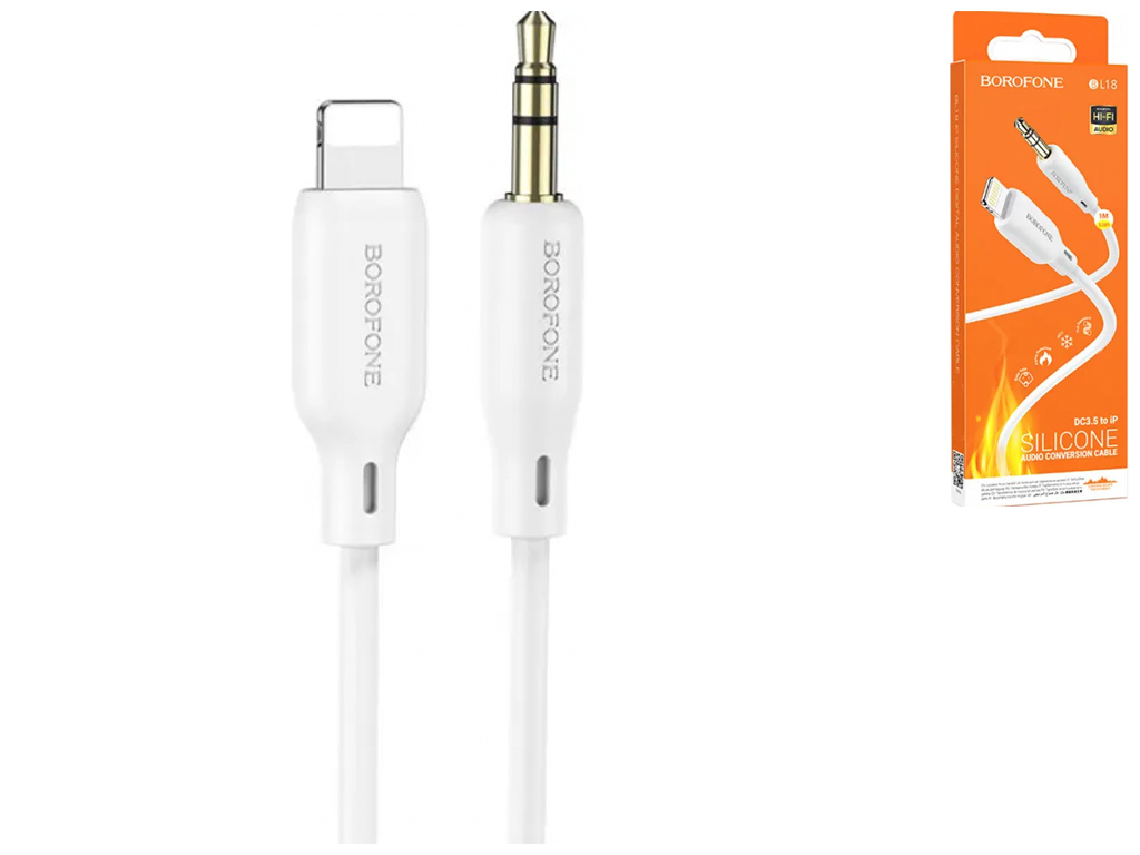 Кабель Aux BorofoneBL18 Lightning Silicone Колір Бiлий