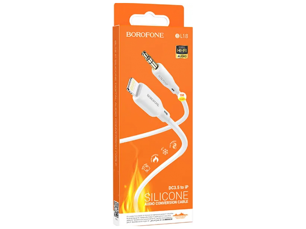Кабель Aux BorofoneBL18 Lightning Silicone Колір Бiлий