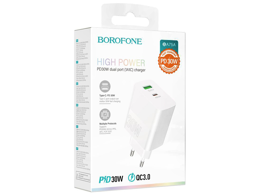 Мережевий Зарядний Пристрій Borofone BA75A Powerfull PD+QC 30W Бiлий