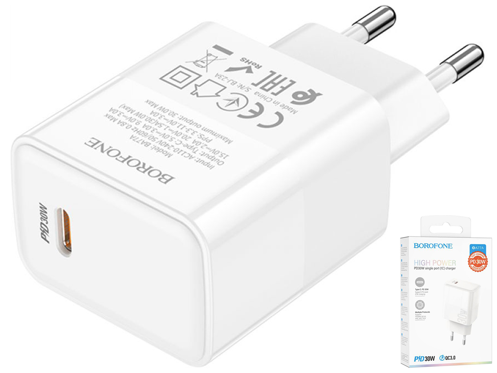 Мережевий Зарядний Пристрій Borofone BA77A Insightful PD/QC 30W Бiлий