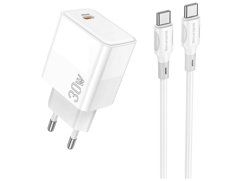Мережевий Зарядний Пристрій Borofone BA77A Insightful PD/QC 30W Type-C to Type-C Бiлий