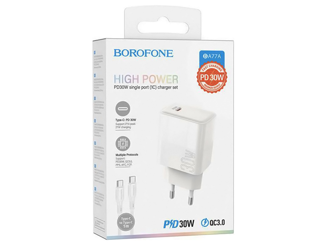 Мережевий Зарядний Пристрій Borofone BA77A Insightful PD/QC 30W Type-C to Type-C Бiлий