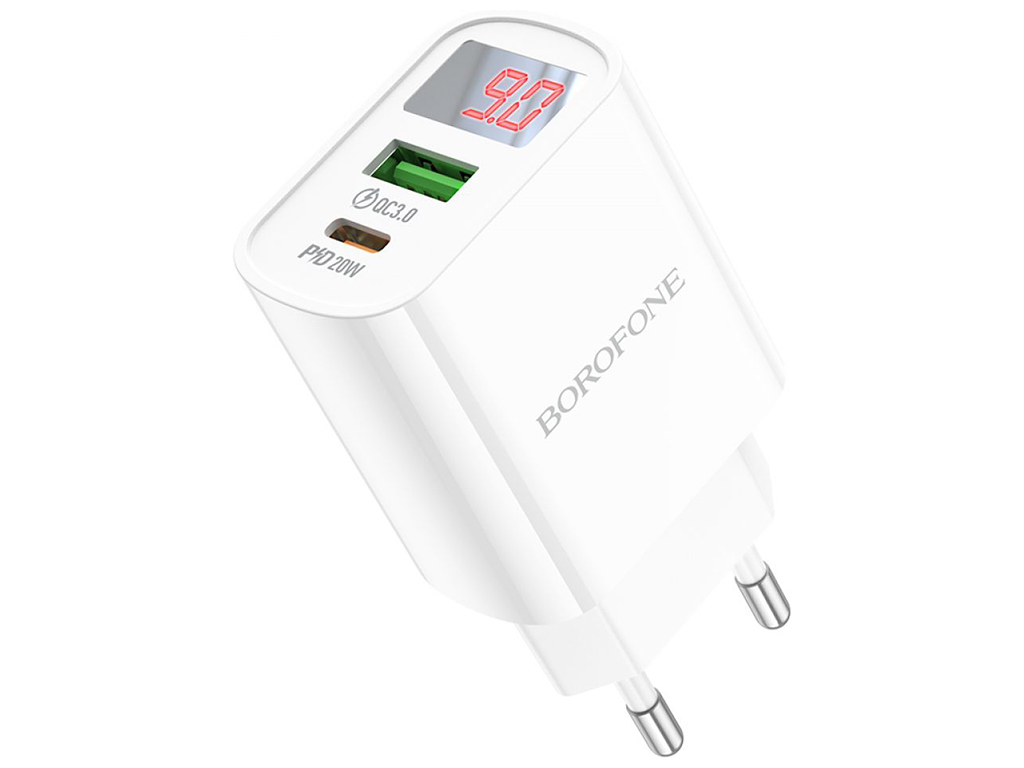 Мережевий Зарядний Пристрій Borofone BA78A PD20W+QC3.0 digital display Колір Бiлий