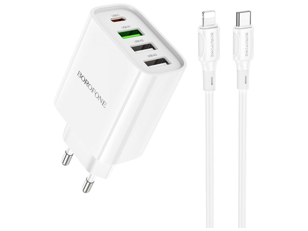 Мережевий Зарядний Пристрій Borofone BA79A Clever PD20W/QC (1C3A) Type C to Lightning Колір Бiлий