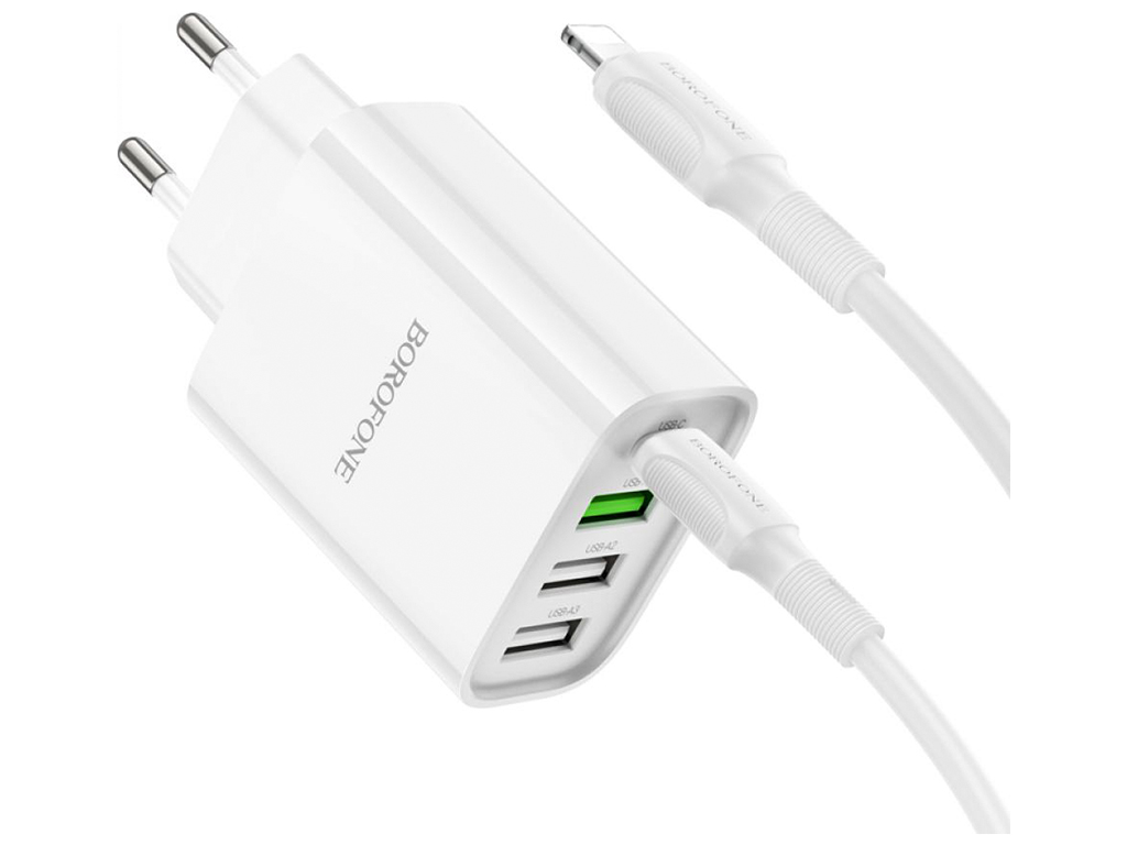 Мережевий Зарядний Пристрій Borofone BA79A Clever PD20W/QC (1C3A) Type C to Lightning Колір Бiлий