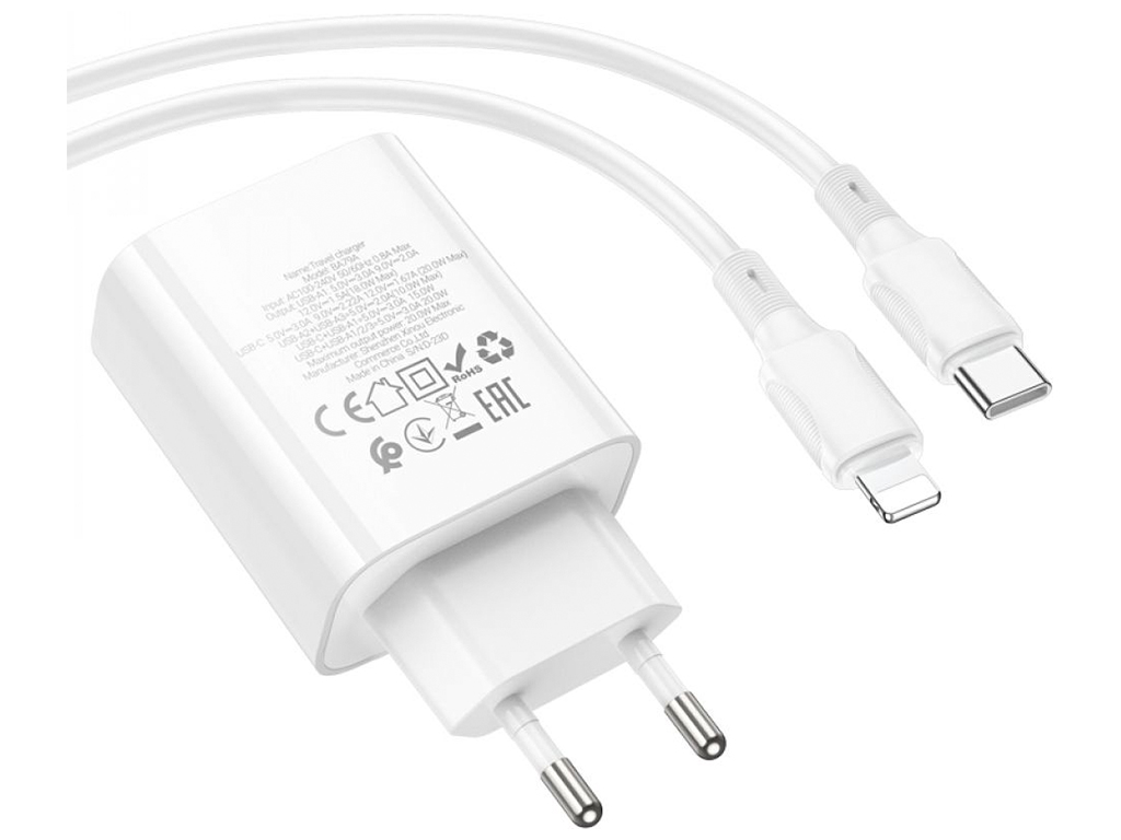 Мережевий Зарядний Пристрій Borofone BA79A Clever PD20W/QC (1C3A) Type C to Lightning Колір Бiлий