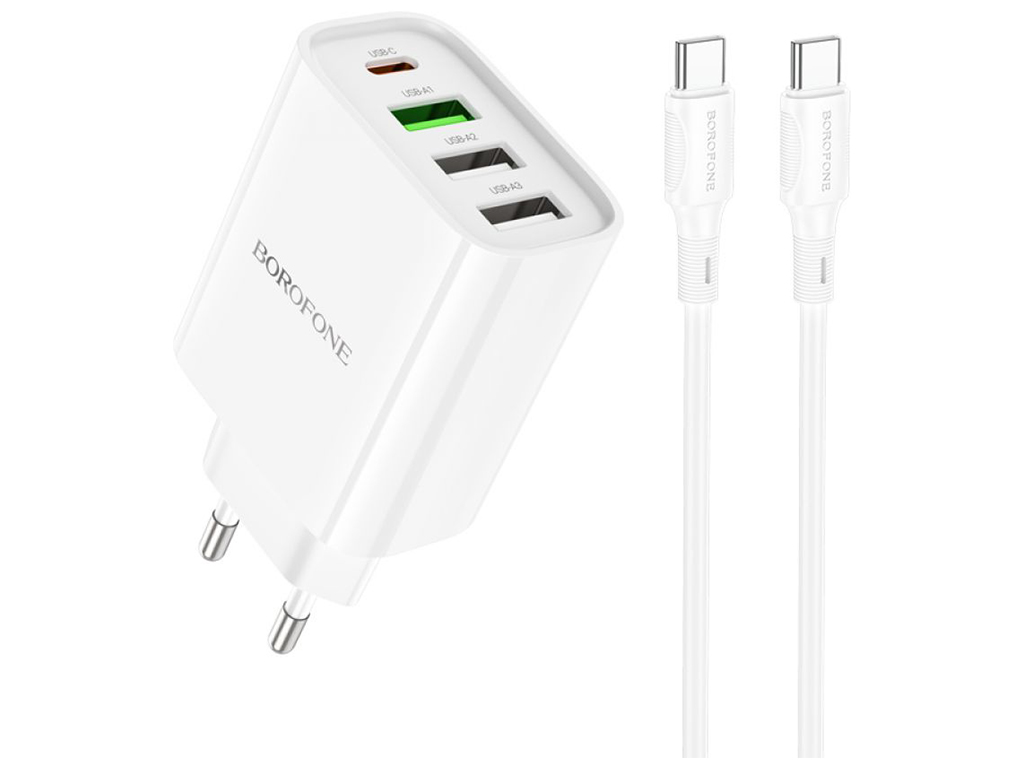 Мережевий Зарядний Пристрій Borofone BA79A Clever PD20W/QC (1C3A) Type C to Type C Колір Бiлий