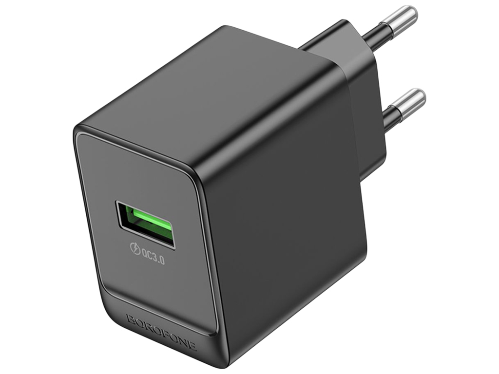 Сетевое зарядное устройство Borofone BAS12A, 1USB, QC3.0, 18W, 77×45×32мм, цвет черный