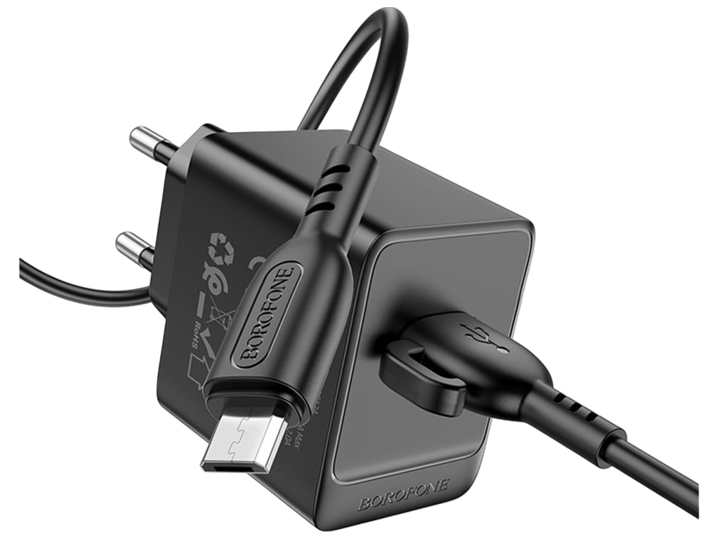 Зарядний пристрій Borofone BAS12A, 1USB, QC3.0 18Ват, кабель USB to micro, колір чорний
