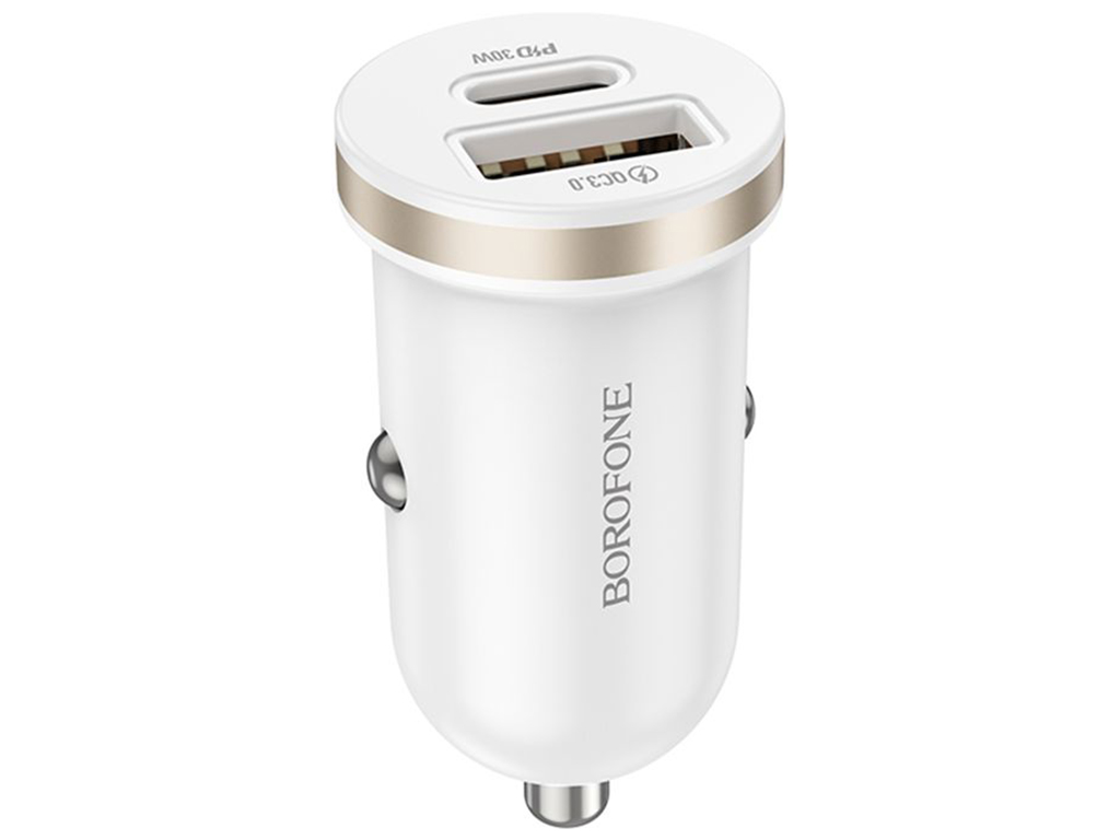 Авто Зарядное Устройство Borofone BZ22 1USB/1USB-C QC/PD30W Цвет Белый