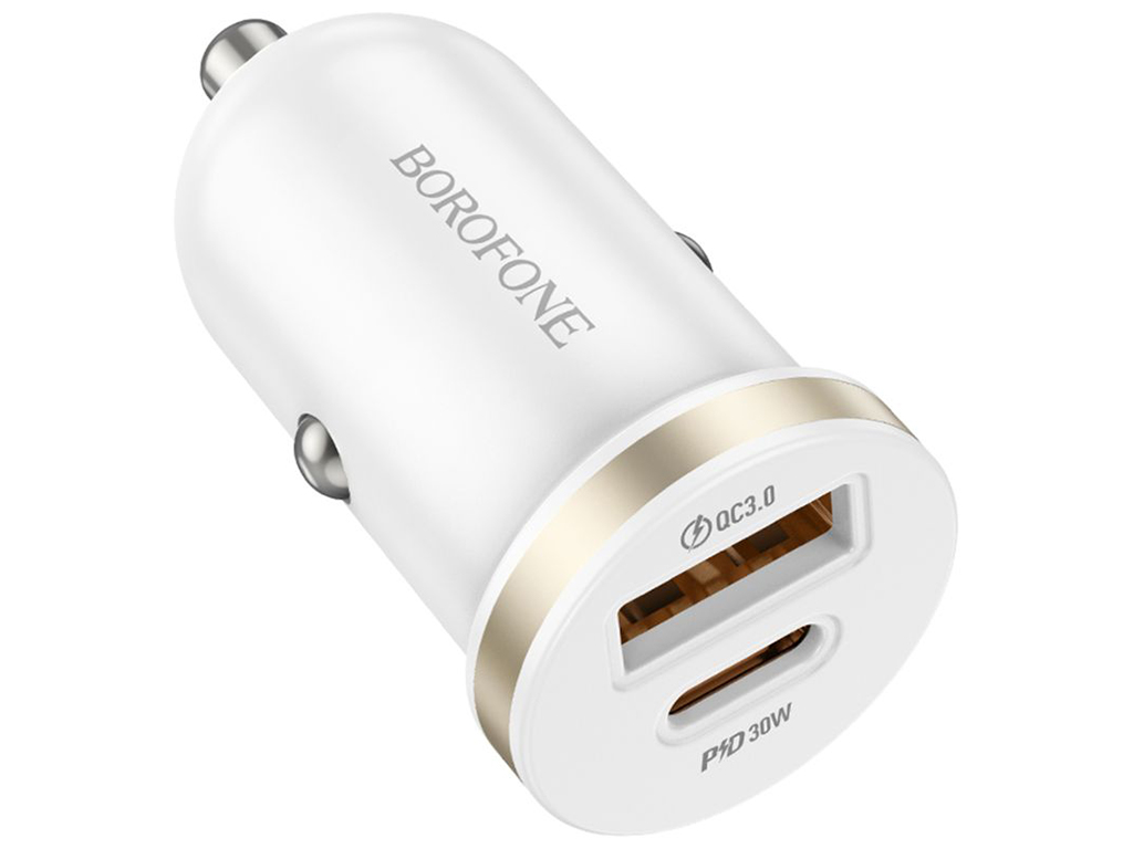 Авто Зарядное Устройство Borofone BZ22 1USB/1USB-C QC/PD30W Цвет Белый
