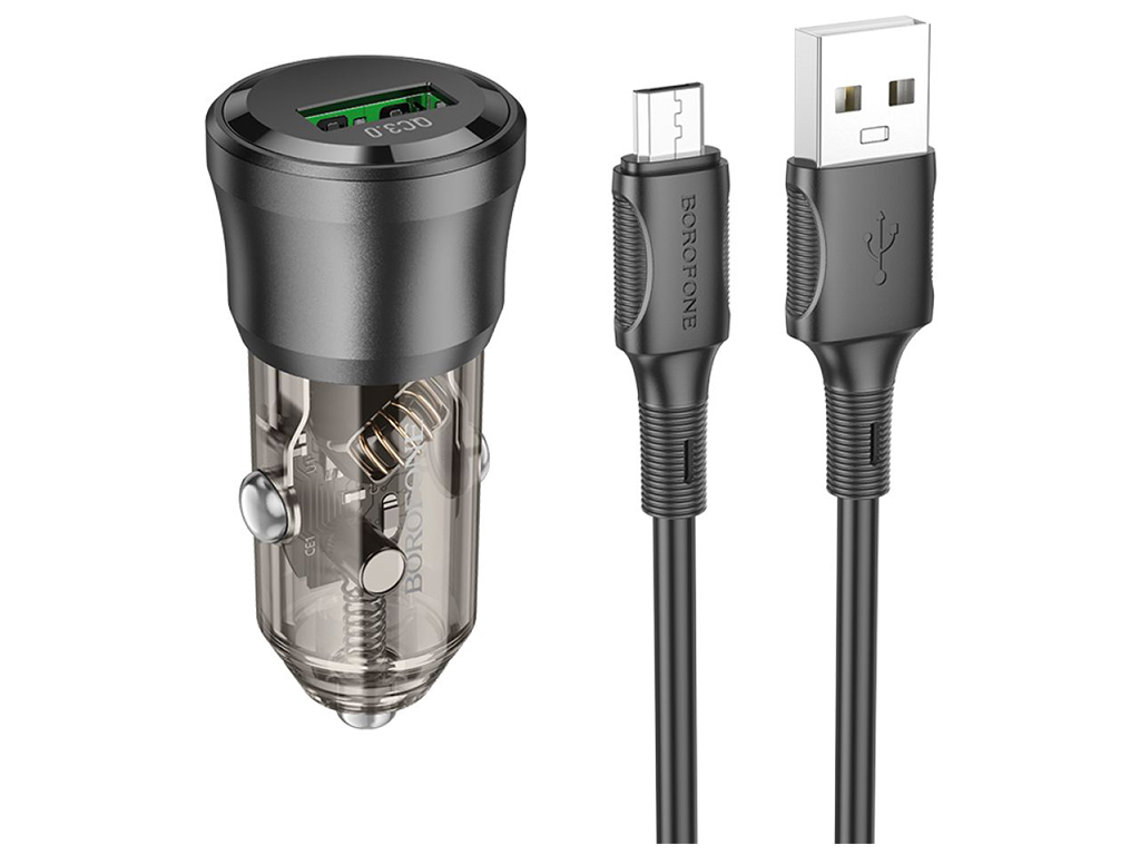 Автомобільний Зарядний Пристрій Borofone BZ23 1USB QC18W+Micro Колір Прозоро-чорний