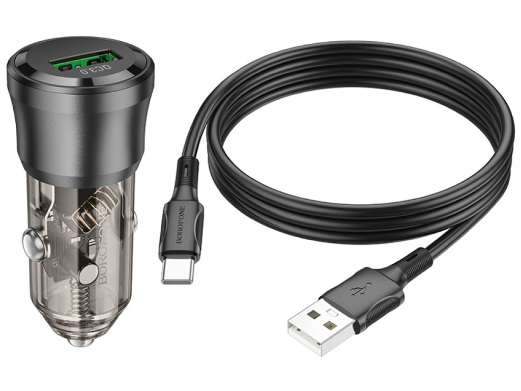Автомобільний Зарядний Пристрій Borofone BZ23 1USB QC18W+Type-C Колір Прозоро-чорний