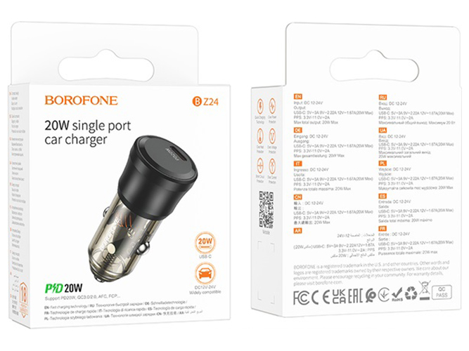 Авто Зарядное Устройство Borofone BZ24 1USB-C QC/PD20W Цвет Прозрачно-черный