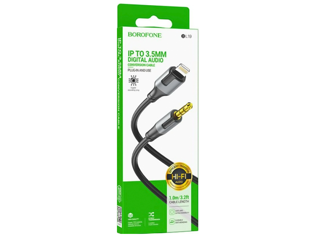 Кабель Aux Borofone BL19 Lightning, 1м, колір чорний