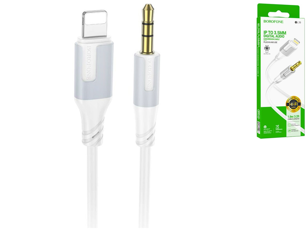 Кабель Aux Borofone BL19 Lightning, 1м, колір бiлий