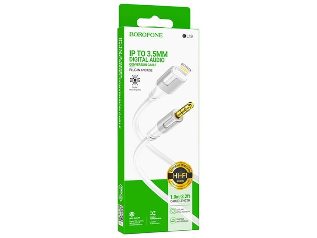 Кабель Aux Borofone BL19 Lightning, 1м, колір бiлий