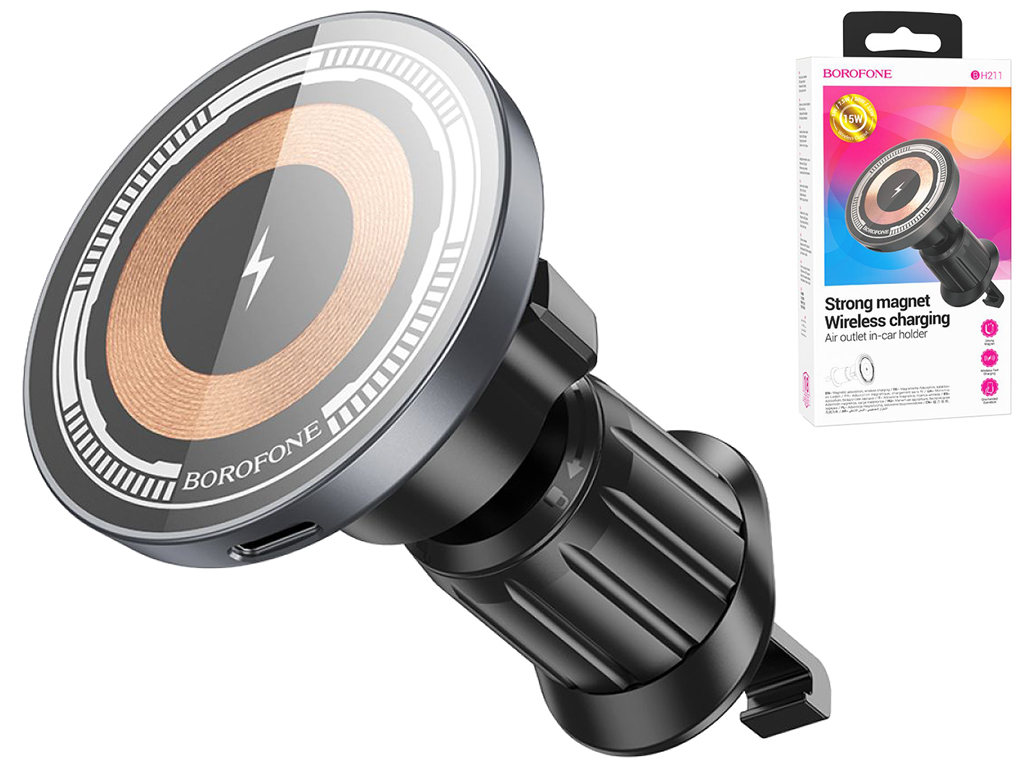 Автодержатель Borofone BH211 Riley Magnetic Wireless 15W, Цвет Черный