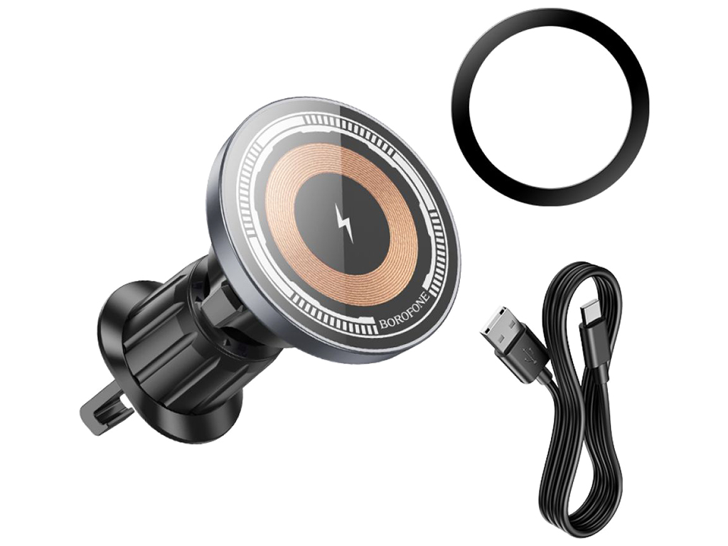 Автодержатель Borofone BH211 Riley Magnetic Wireless 15W, Цвет Черный