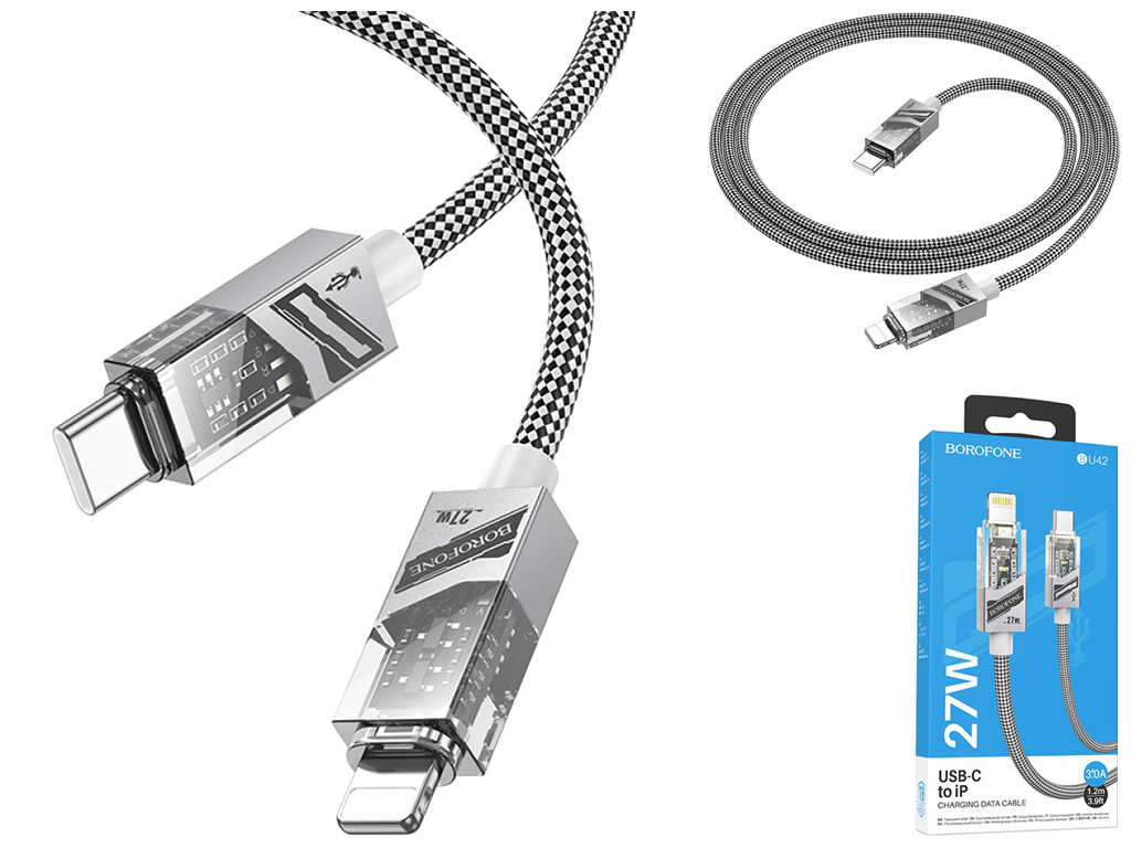 Кабель USB Borofone BU42 Octavia PD27W Type-C to Lightning 1,2м Колір Сiрий