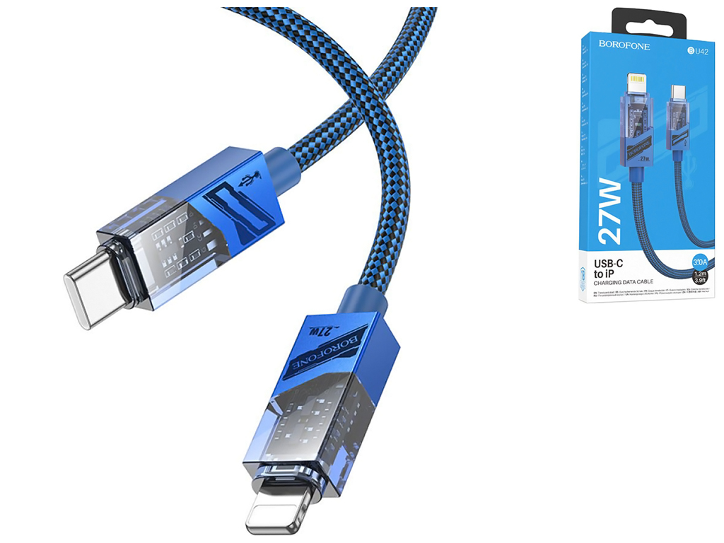 Кабель USB Borofone BU42 Octavia PD27W Type-C to Lightning 1,2м Колір Синiй