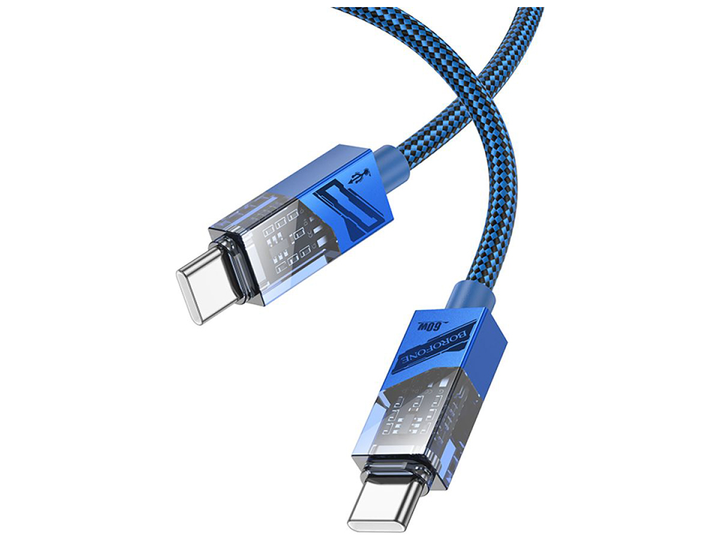 Кабель USB Borofone BU42 Octavia 60W Type-C to Type-C, 1,2м, колір Синiй