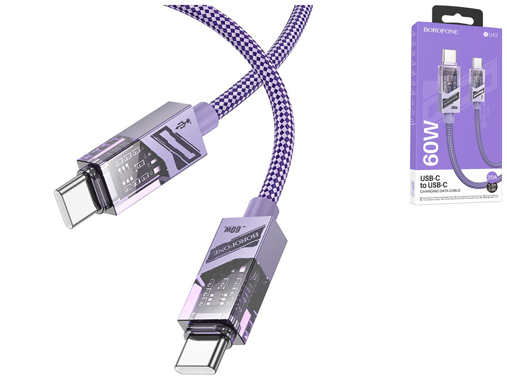 Кабель USB Borofone BU42 Octavia 60W Type-C to Type-C, 1,2м, колір фіолетовий