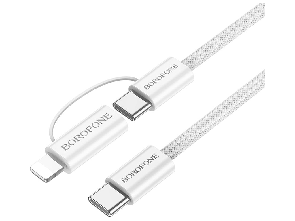 Кабель USB Borofone BX104 Primo two-in-one 60W Type-C to Type-C/iP PD27W Колір Бiлий