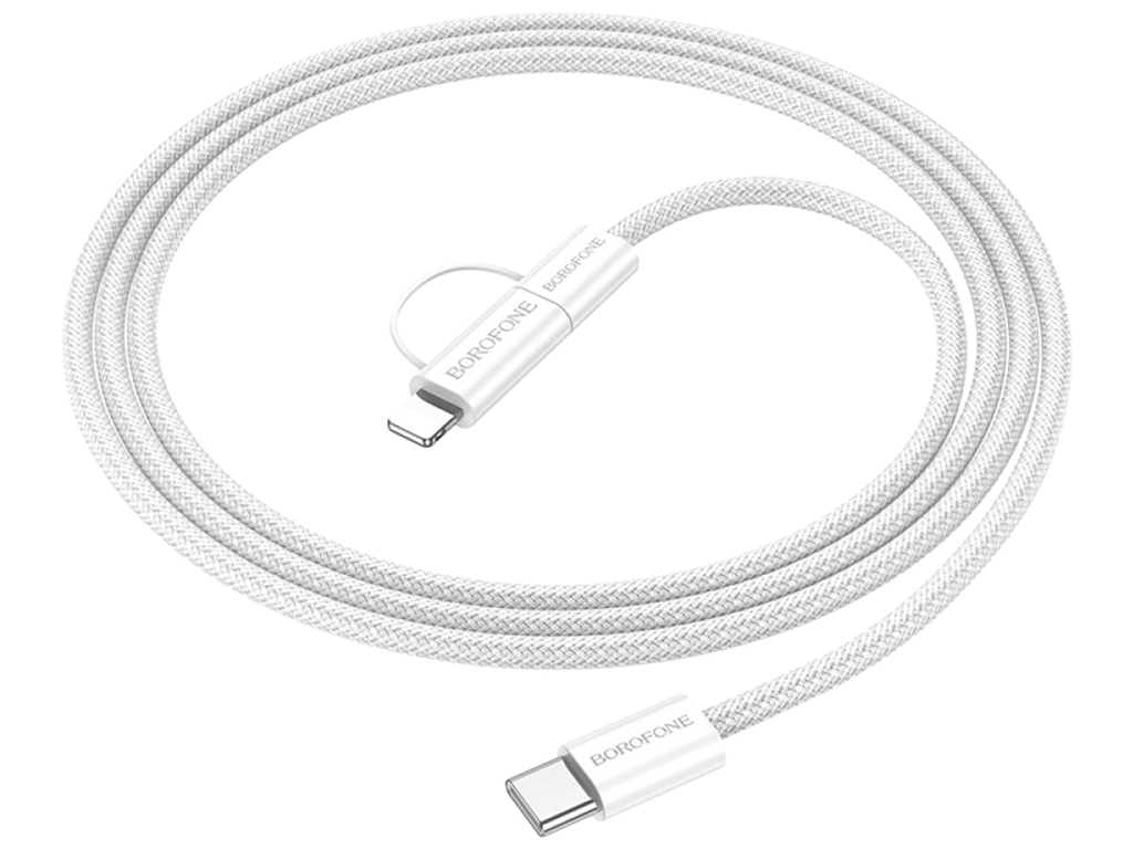 Кабель USB Borofone BX104 Primo two-in-one 60W Type-C to Type-C/iP PD27W Колір Бiлий