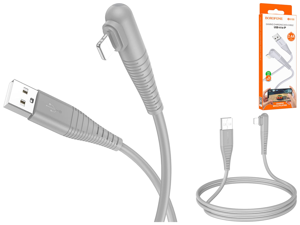 Кабель USB Borofone BX105 Corriente Lightning 2.4A Колір Сiрий
