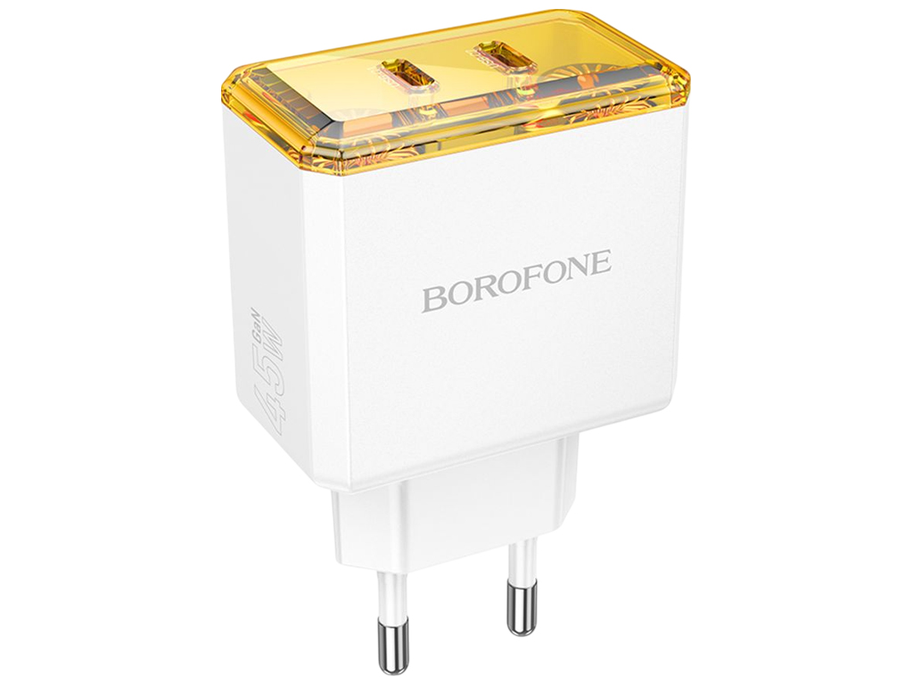 Зарядний пристрій Borofone BAS33A, 2×USB Type-C, 45Вт, 126×85×35мм, колір білий