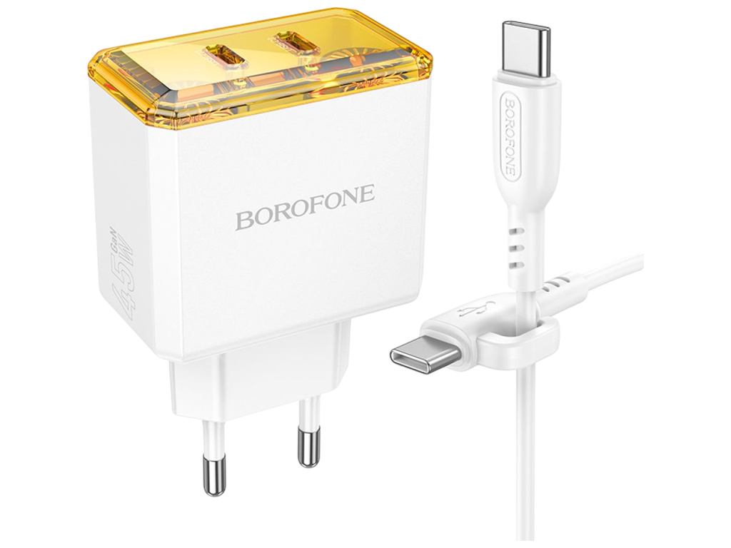Зарядний пристрій Borofone BAS33A, 2×USB-C, PD/QC 45W, Type-C to Type-C, колір білий