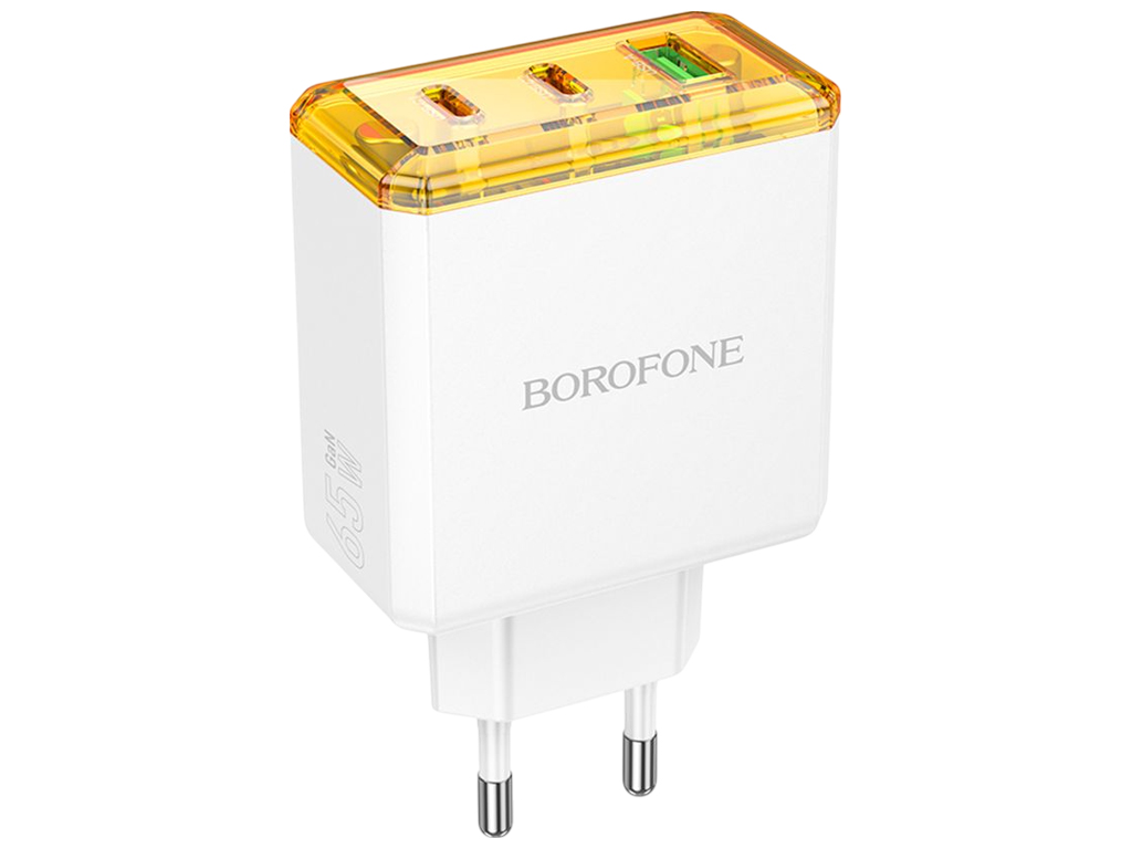 Зарядний пристрій Borofone BAS34A, 2Type-C/1USB, PD/QC 65W, 130×85×35мм, колір білий