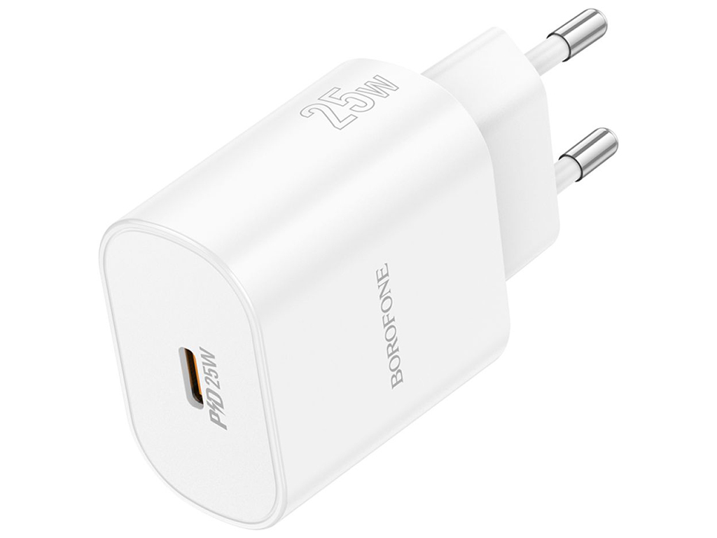 Мережевий зарядний пристрій Borofone BA82A 1USB-C PD/QC 25W, колір бiлий