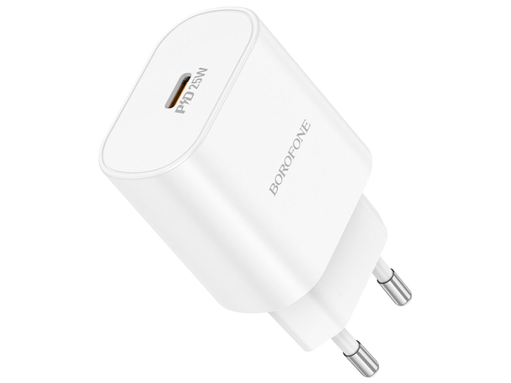 Мережевий зарядний пристрій Borofone BA82A 1USB-C PD/QC 25W, колір бiлий