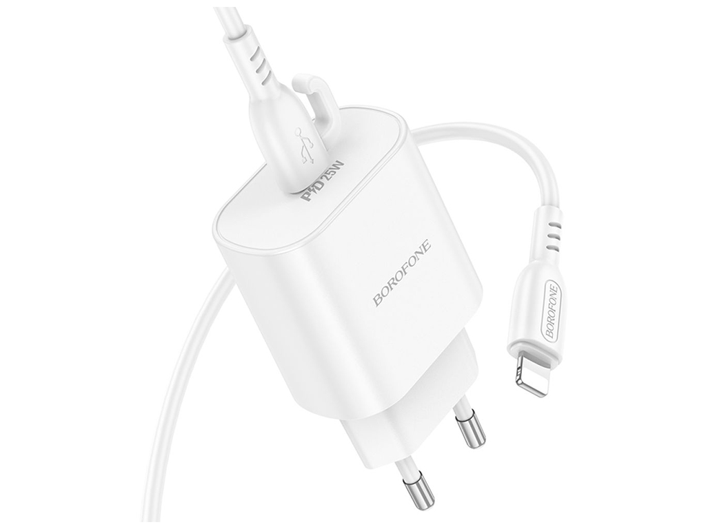 Сетевое зарядное устройство Borofone BA82A 1USB-C PD/QC 25W+Type-C to Lightning, цвет белый