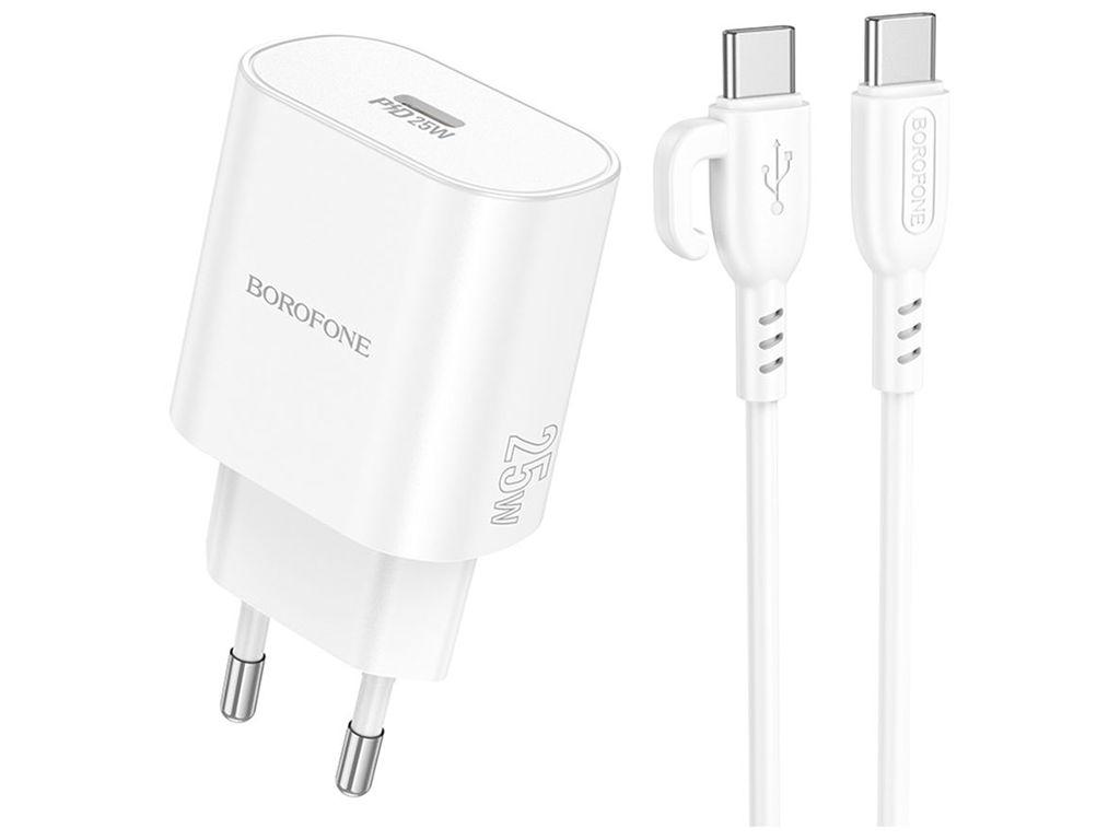 Сетевое зарядное устройство Borofone BA82A 1USB-C PD/QC 25W+Type-C to Type-C, цвет белый