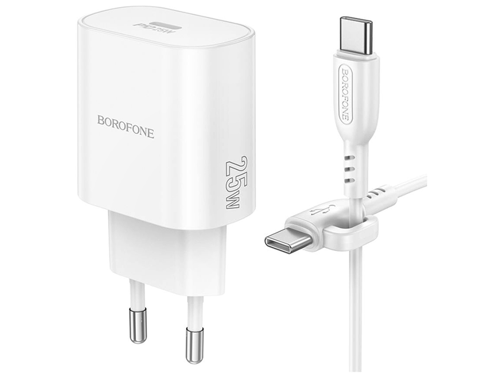 Сетевое зарядное устройство Borofone BA82A 1USB-C PD/QC 25W+Type-C to Type-C, цвет белый