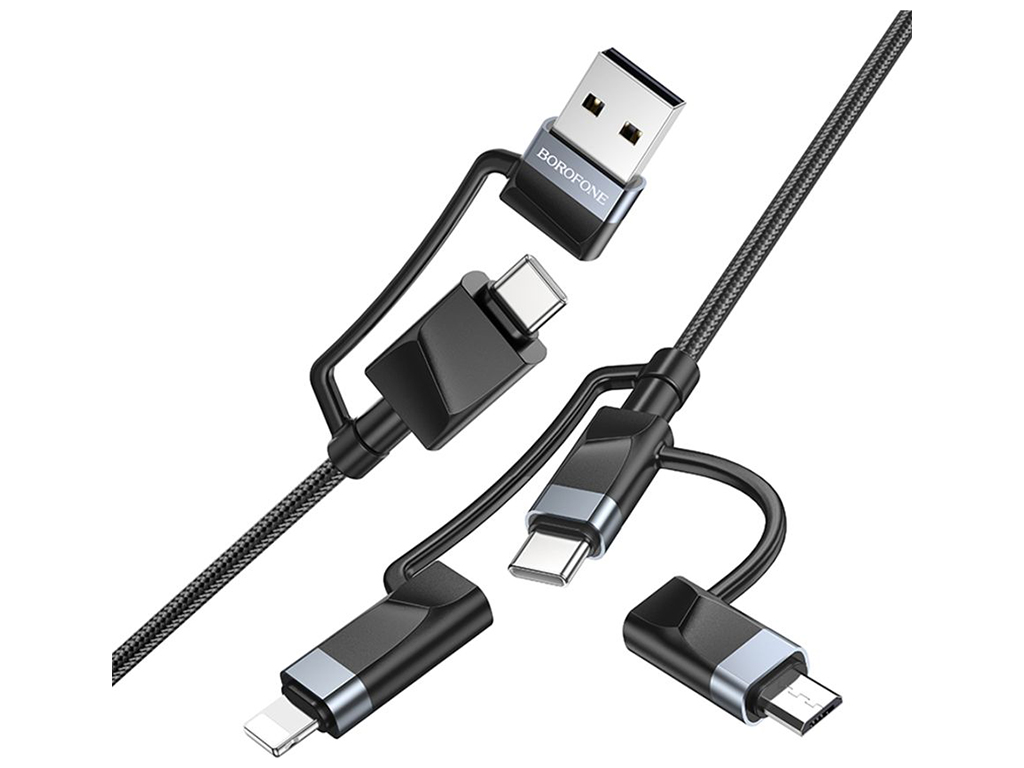 Кабель USB Borofone BU51 6-in-1 USB/C to iP/мicro/Type-C(L=1.2м) Колір Чорний