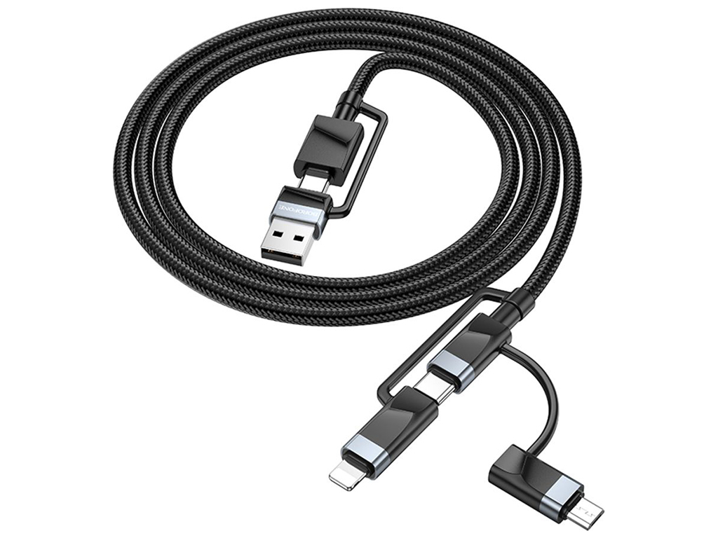 Кабель USB Borofone BU51 6-in-1 USB/C to iP/мicro/Type-C(L=1.2м) Колір Чорний