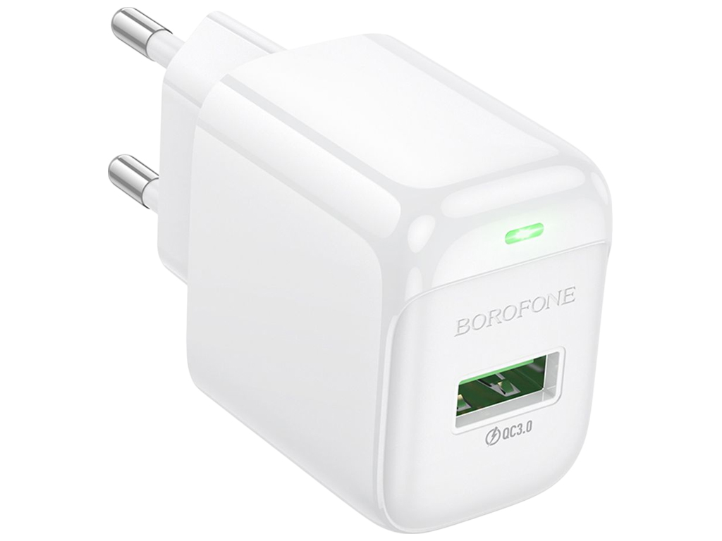 Зарядний пристрій Borofone BAS42A 1USB QC3.0 18W, 90×40×200мм, колір білий
