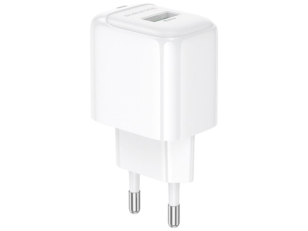 Зарядний пристрій Borofone BAS42A 1USB QC3.0 18W, 90×40×200мм, колір білий