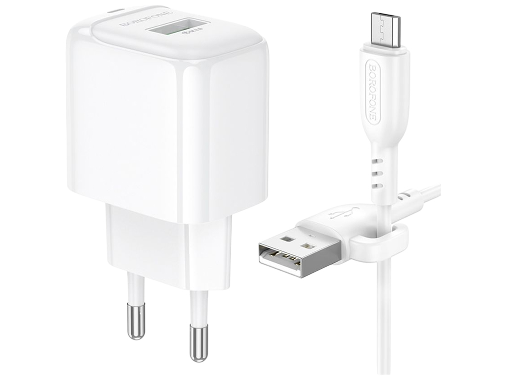 Зарядное устройство сетевое Borofone BAS42A, 1USB, QC3.0, 18Вт, 5V/2A, 190×80×30мм, цвет белый