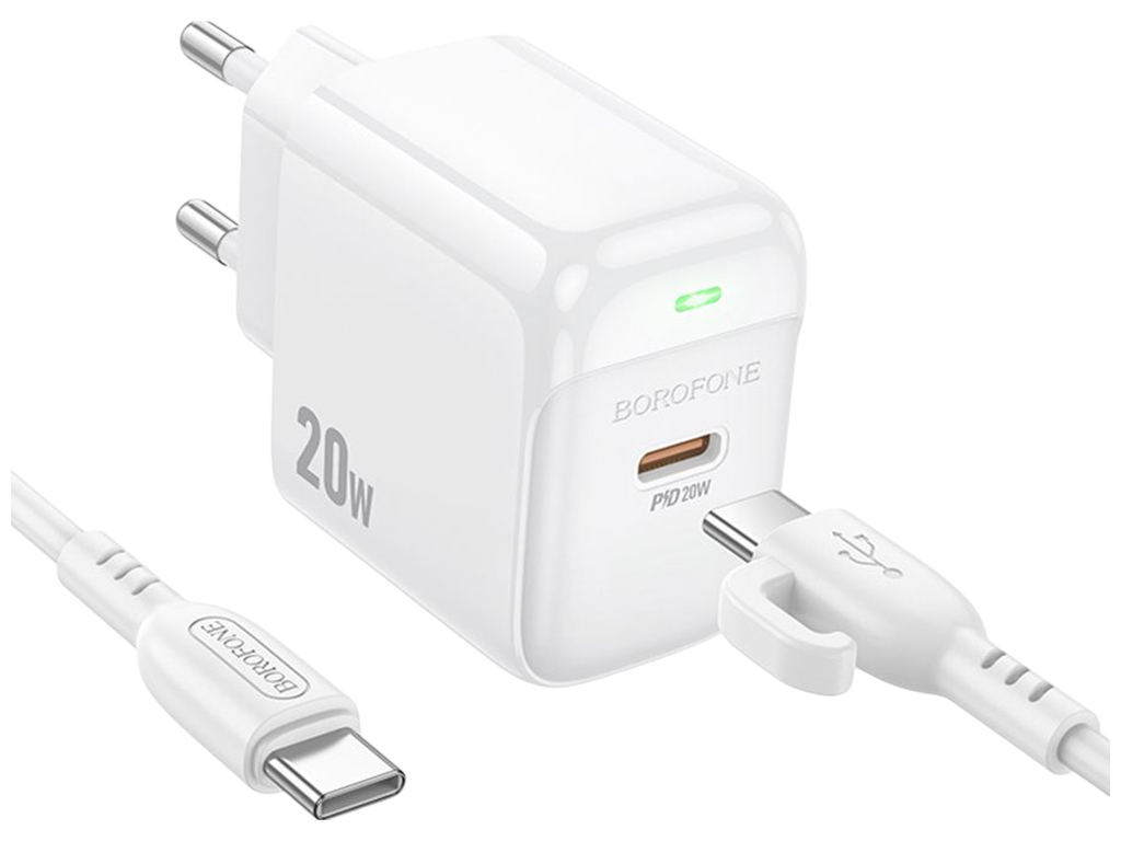 Зарядний пристрій Borofone BAS43A 1USB-C PD/QC 20W + кабель Type-C to Type-C, колір білий